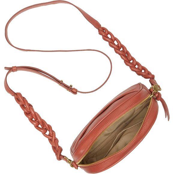 Women’s Leather Crossbody Bag Small Zipper Closure Braided Strap - Picture 4 of 5